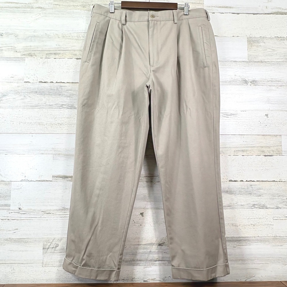 Cabelas Outfitter Series Pants 38x29 Tan Pleated Cuffed Chino Utility Gorpcore